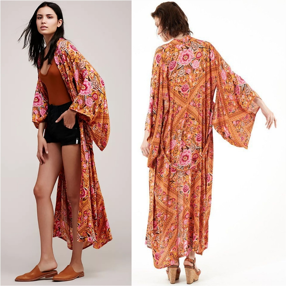 Spell Designs Amber Babushka Kimono Duster Orange Pink Robe Wildflower Unicorn! View 3